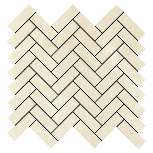 Noble White Cream Herringbone Mosaic Tile 1x3"